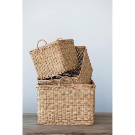 Hello Honey® Natural Square Rattan Basket Set with Handles